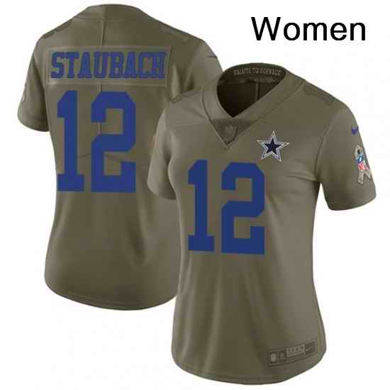 Womens Nike Dallas Cowboys 12 Roger Staubach Limited Olive 2017 Salute to Service NFL Jersey
